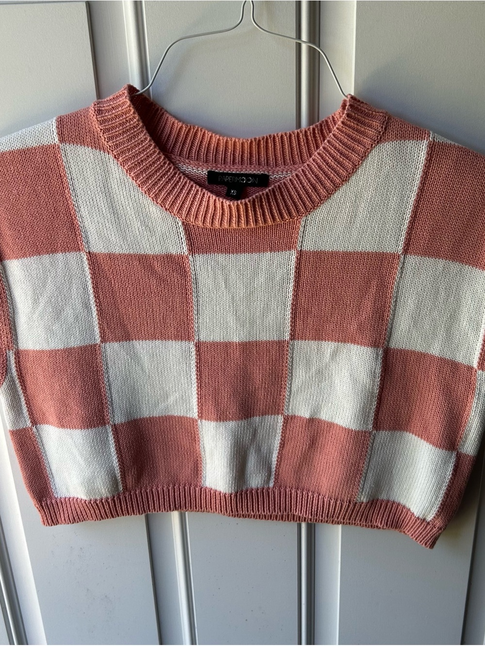 Soft Pink Checkerboard Sleeveless Knit Top